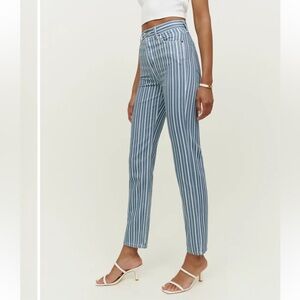 Reformation Cynthia High Rise Blue Striped Jeans